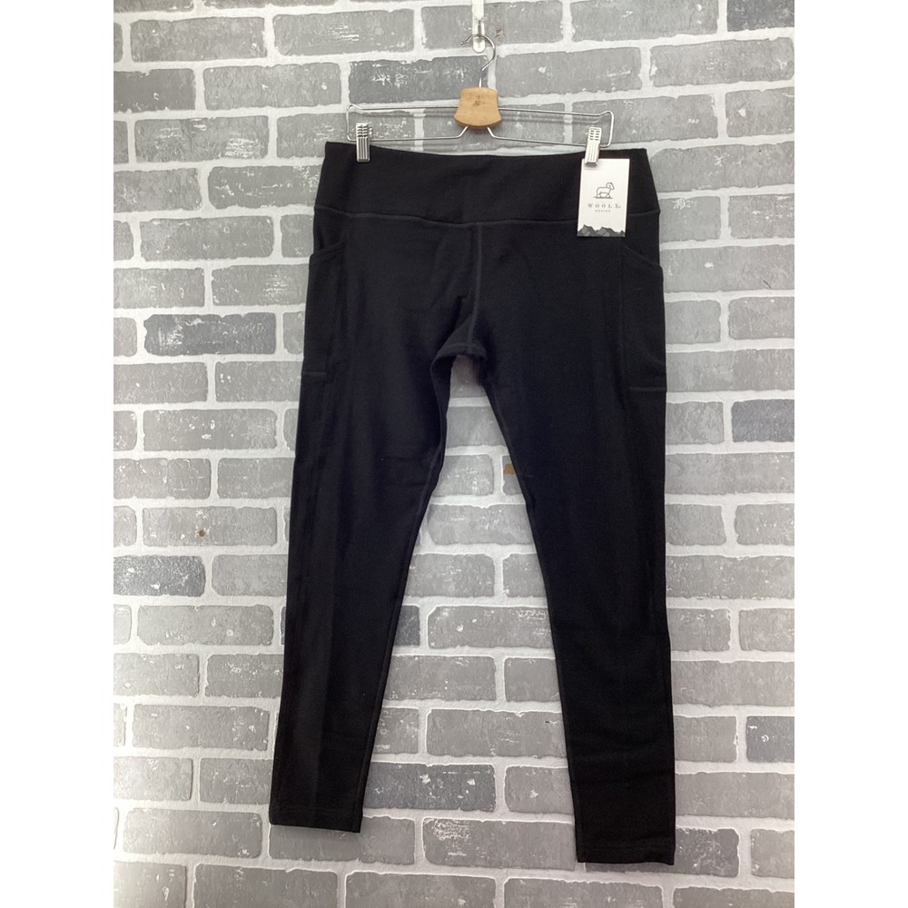 Woolx Piper Merino Wool Leggings Black High Waisted Pockets Womens XL NWT